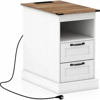 Noční stolek Úzký noční stolek s otevřenou přihrádkou a nabíjecí stanicí