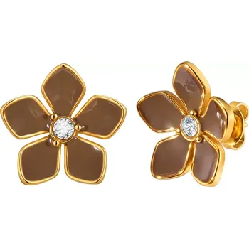 Náušnice Puzetové náušnice z chirurgické oceli Hnědý květ