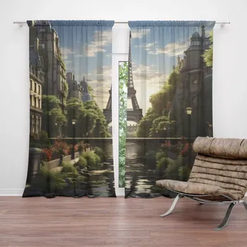 Závěs Sablio Závěsy Paříž Eifellova věž Art: 2 ks - 140x250 cm - Sablio