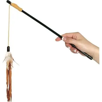 Hračka pro kočku Karlie škádlítko pro kočky s peřím a kůží 50 cm