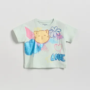 Dívčí oblečení Reserved - Tričko s potiskem - bledá zelená - 249HU-07X - 249HU-07X-86