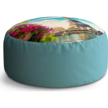 Taburet Sablio Kulatý taburet Circle Paříž Eifellova věž Mraky: 38x48 cm - Sablio