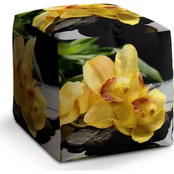 Taburet Sablio Taburet Kostka Žluté orchideje: 40x40x40 cm - Sablio