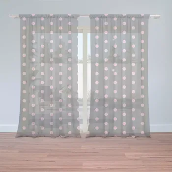 Záclona Sablio Záclony Růžové puntíky na šedé: 2 ks - 150x250 cm - Sablio