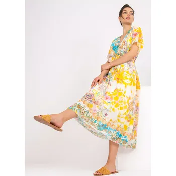 Dámské šaty Šaty DHJ SK 15967 1.01P bílá a žlutá jedna velikost