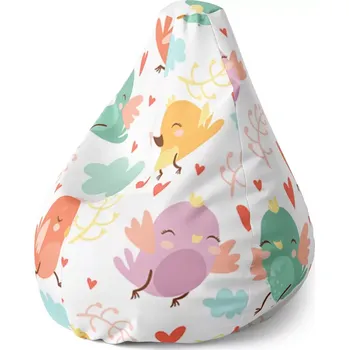 Sedací pytel Sedací vak Pear Oblak s ptáčky - Sablio - 140 x 100 x 25 cm