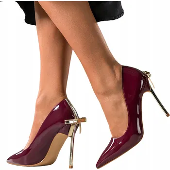 Dámské lodičky Lodičky Dámské Bordó Lakované Jehlové Podpatky Zlatý Podpatek S MAŠLÍ vel. 39