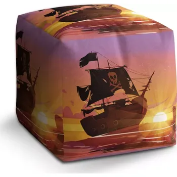 Taburet Sablio Taburet Cube Pirátská loď při západu slunce: 40x40x40 cm
