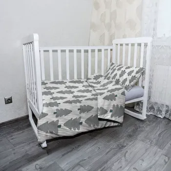 Povlečení Sablio Mikroplyšové povlečení do dětské postýlky Šedé stromky - 100x135 / 40x60