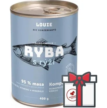 Krmivo pro psa Louie konzerva ryba s rýží SET 4x 400 g + Louie vývar 400 g ZDARMA