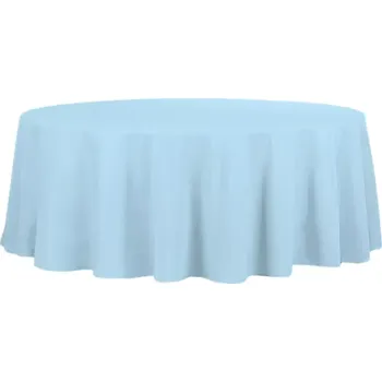 ubrus Technické parametry: Barva: světle modrá Materiál: 100 % polyester Gramáž: 180 g/m² Vzor: hladký Rozměr: Ø 320 cm Vodoodpudivá úprava Lemování po obvodu Důležité informace: Možnost praní v pračce (do 40 °C) Teplota žehlení: max. 120 °C