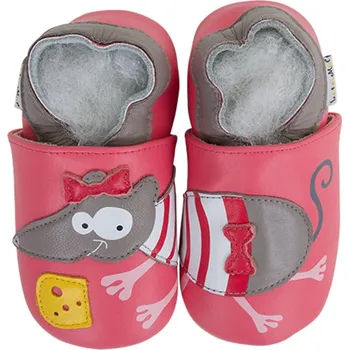 Capáčky LAIT ET MIEL Kožené capáčky s myškou 18-24 měsíců Růžová 23-24