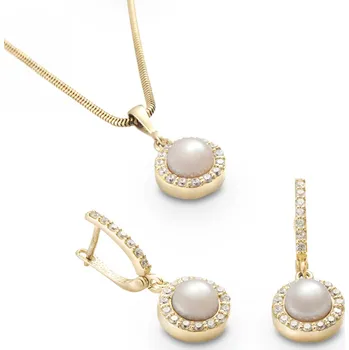 Souprava šperků Souprava náušnic a přívěšku ze žlutého zlata s bílými perlami a zirkony 438.90 vis.