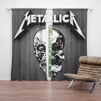 Závěs Sablio Závěsy METALLICA Lebka Šedá: 2ks 140x250cm