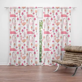 Závěs Sablio Závěsy Růžoví dinosauři: 2 ks - 140x250 cm - Sablio