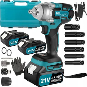 AKUMULÁTOROVÝ RÁZOVÝ UTAHOVÁK BEZKARTÁČOVÝ 21V 1/2" + 2x AKU + NÁSTRČNÉ KLÍČE + RUKAVICE