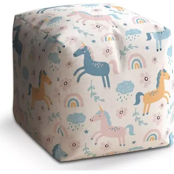 Taburet Sablio Taburet Kostka Duhoví jednorožci: 40x40x40 cm - Sablio