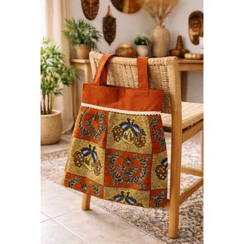 Látková taška_hnědá s pávy