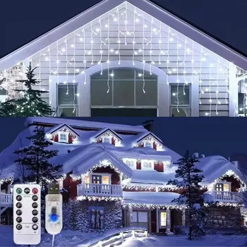 Vánoce Led světelný venkovní řetěz usb | vánoční dekorace 1+1 ks - Bílý , 3,5 m 96 LED-16 vlákno