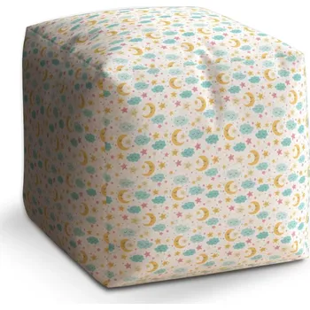 Taburet Sablio Taburet Kostka Měsíc a modré mráčky: 40x40x40 cm - Sablio