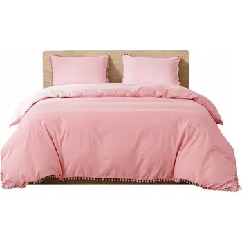 Povlečení Povlečení s bambulkami na okrajích, hladké, pastelově růžové, 160x200