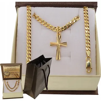 Náhrdelník Zlatý PLNÝ Pánský ŘETÍZEK PANCR S KŘÍŽKEM RYZOST 925 585 GRAVÍROVÁNÍ DÁREK