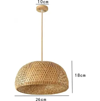 Bambusová ratanová závěsná lampa | osvětlení - d-26cm Dřevo , bílé světlo