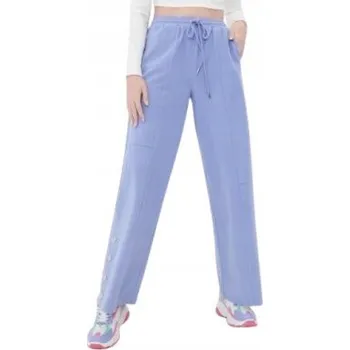 Dámské kalhoty LEVANDULOVÉ ROVNÉ KALHOTY ŠIROKÉ DLOUHÉ NOHAVICE KAPSY OZDOBY XS