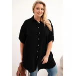 Dámská košile Plus Size z viskózy s delší zadní částí černá Barva: Černá, Velikost: universal