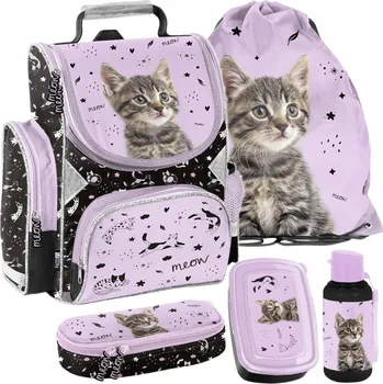 Školní batoh Školní aktovka pro dívku školní batoh Kočka s koťátkem Paso Set / Sada 1-3. třída