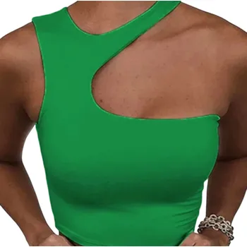 Dámské tílko jednobarevné Asymetrické Crop top Výstřih do O Široká ramínka Polyester bavlna moderní letní top zelená XS