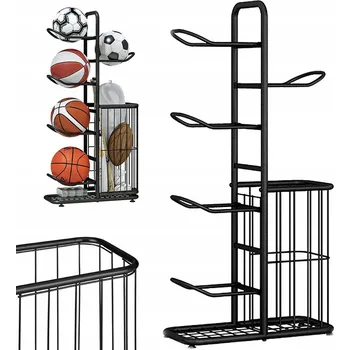 Úložný box STOJAN NA MÍČE ÚLOŽNÝ KOŠ DRŽÁK ORGANIZÉR REGÁL NA 5 MÍČŮ ČERNÝ