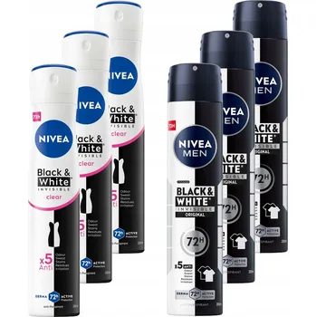 NIVEA BLACK&WHITE Antiperspirant ve ve spreji Dámský 200 Ml x3 + Pánský 200 Ml x3