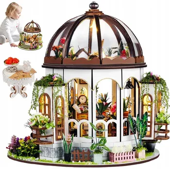 Dřevěná hračka Miniaturní domeček DIY skleník piano rostlina sad Ovoce Zahrada Slunce