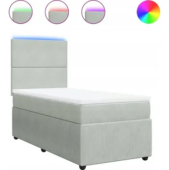 Postel Kontinentální postel s LED osvětlením, světle šedá, 200x100x140,5 cm