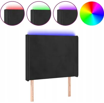 Ložnice Čelo postele s LED osvětlením, černé, 93x16x118/128 cm, samet