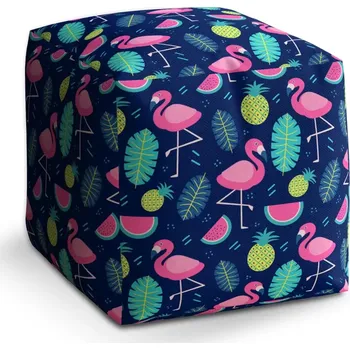 Taburet Sablio Taburet Kostka Růžoví plameňáci: 40x40x40 cm - Sablio