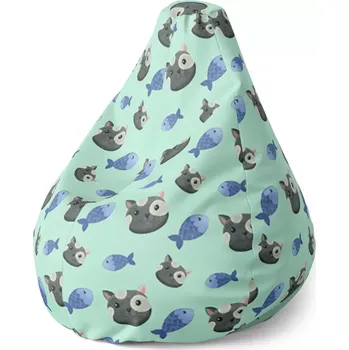 Sedací pytel Sedací vak Pear Kočky a rybičky - Sablio - 70 x 95 x 15 cm