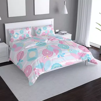 Povlečení Saténové povlečení Roztomilí ptáčci - Sablio - 140x200 / 90x70