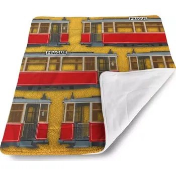 Dětská deka Sablio Dětská deka pro miminko Pražské historické tramvaje Žlutý Pattern - 80x100 cm