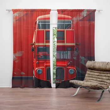 Závěs Sablio Závěsy Červený patrový autobus Vlajka: 2ks 140x250cm