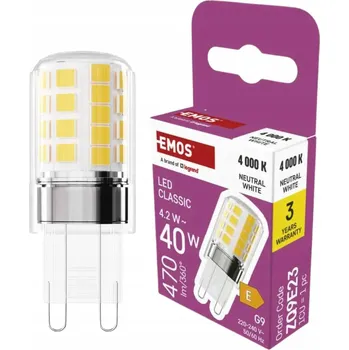 Žárovka LED žárovka G9 neutrální bílá 4000K 4,2W ekvivalent 40W ZQ9E23 EMOS