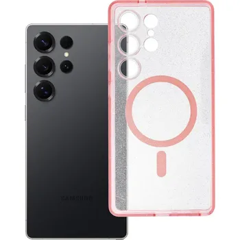 Náhradní kryt pro mobilní telefon Kryt Cover Clear Mag Cover s MagSafe Samsung Galaxy S25 Ultra Pink Glitter
