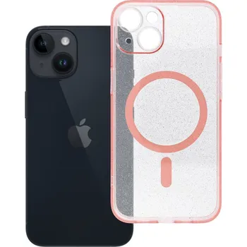 Náhradní kryt pro mobilní telefon Kryt Clear Mag Cover Case S ochranou fotoaparátu s Magsafe iPhone 14 Pink Glitter