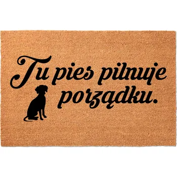 Rohožka KOKOSOVÁ VSTUPNÍ ROHOŽKA 40X60CM KE DVEŘÍM VTIPNÁ S POTISKEM PSA - POZOR, HLÍDÁM!