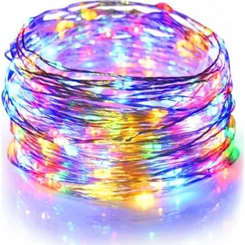 Vánoční dekorace DRÁTKOVÉ SVĚTELNÉ ŘETĚZY NA VÁNOČNÍ STROMEK, SVĚTÝLKA NA BATERIE 5m 50 LED MULTIKOLOR