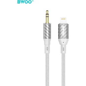 Datový kabel BWOO BO-AUX073 Aux kabel - Apple Lightning / 3,5mm jack / 1m / opletený / šedý