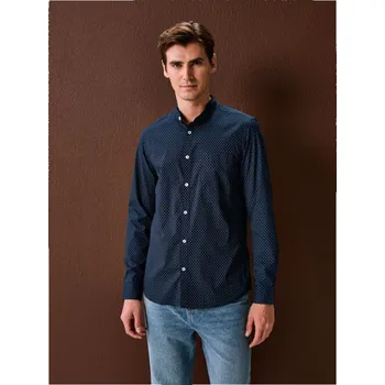 Pánská košile Sinsay - Košile s dlouhým rukávem se vzorem - námořnická modrá - 458HS-59X - 458HS-59X-3XL