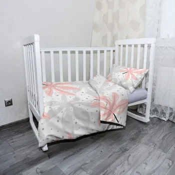 Povlečení Sablio Mikroplyšové povlečení do dětské postýlky Bílé a růžové listy - 100x135 / 40x60