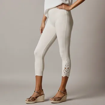 Dámská móda 3/4 legíny s macramé a pružným pasem režná 34/36